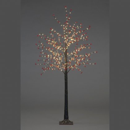 SnowTime Brown Twig Tree with Warm White LED & Red Berries - 150cm