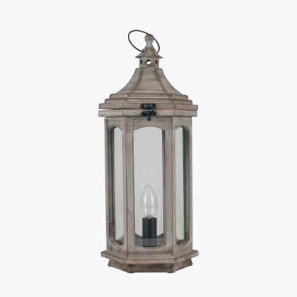 Pacific Lifestyle Adaline Wood Lantern Table Lamp - Antique Grey