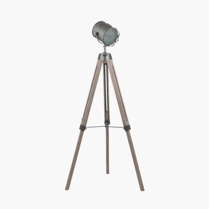 Pacific Lifestyle Bullseye Grey Metal and Antique Wood Tripod Marine Floor Lamp