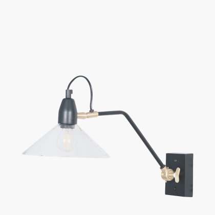Pacific Lifestyle Canton Matt Black Metal and Glass Cone Wall Light