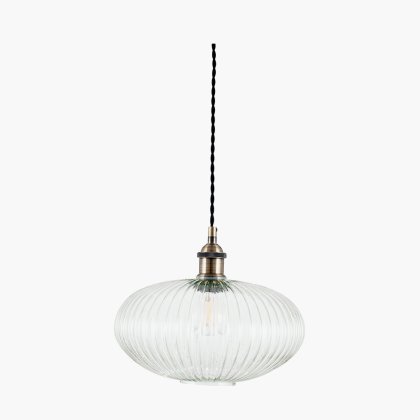 Pacific Lifestyle Abigail Clear Ribbed Glass Oval Pendant