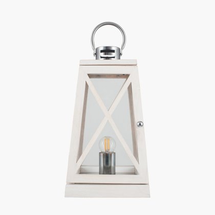 Pacific Lifestyle Devon Wood and Chrome Lantern Table Lamp - White Wash