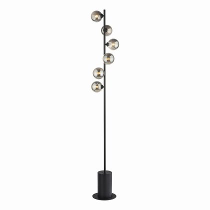 Dar Spiral 6 Light Floor Lamp Matt Black with Smoked Glass