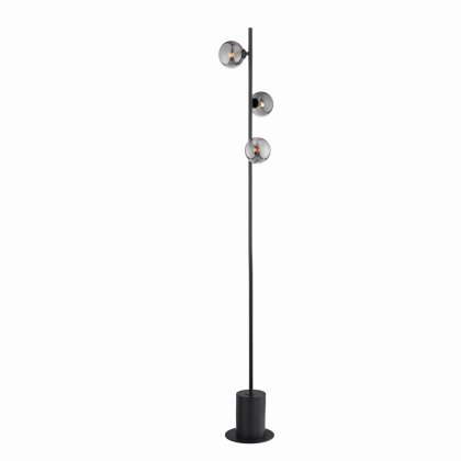 Dar Spiral 3 Light Floor Lamp Matt Black with Smoked Glass