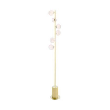Dar Spiral 6 Light Floor Lamp Matt Gold with White Confetti Glass