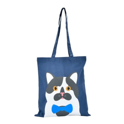 Cat Print Canvas Heavy Duty Shopper Tote - Blue