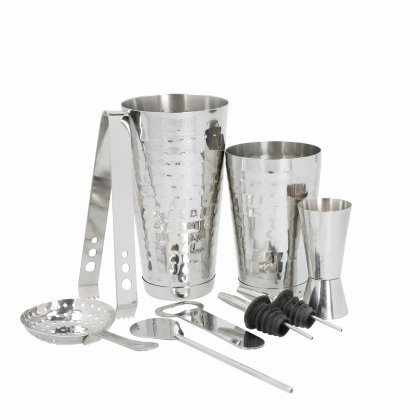BarCraft 8 Piece Boston Barware Set with Hammered Finish