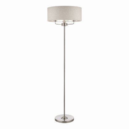 Laura Ashley Sorrento 3 Light Floor Lamp Satin Nickel with Natural Shade