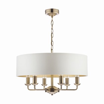 Laura Ashley Sorrento 6 Light Pendant Antique Brass with Ivory Shade