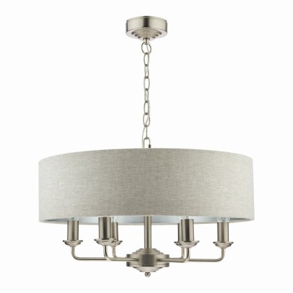 Laura Ashley Sorrento 6 Light Pendant Satin Nickel with Natural Shade