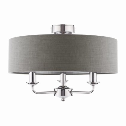 Laura Ashley Sorrento 3 Light Semi-Flush Polished Nickel with Charcoal Shade