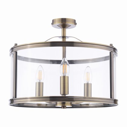 Laura Ashley Harrington 3 Light Semi-Flush Antique Brass and Glass