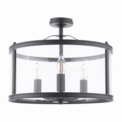 Laura Ashley Harrington 3 Light Semi-Flush Matt Black and Glass