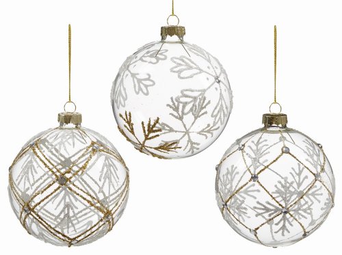 Premier Decorations Clear Glass Ball with Champagne Deco 80mm - Assorted