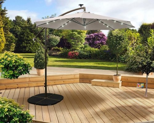 Pagoda Over Hang Parasol with LEDs Beige 2.7m