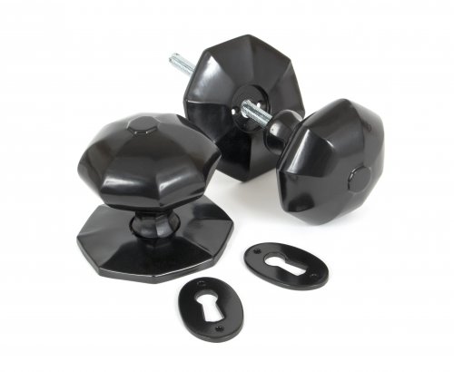 Black Large Octagonal Mortice/Rim Knob Set