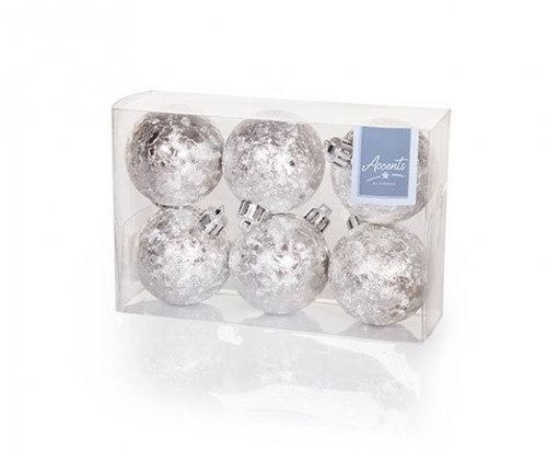 Premier Decoartions 6pc 60mm Balls with Flower Crinkle Design - Silver