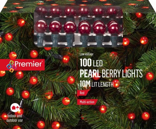 Premier Decorations Pearl Berry Multi-Action Lights 100 LED -Red