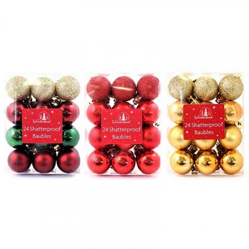 Festive Wonderland Shatterproof Baubles (Pack of 24) - Assorted Traditional