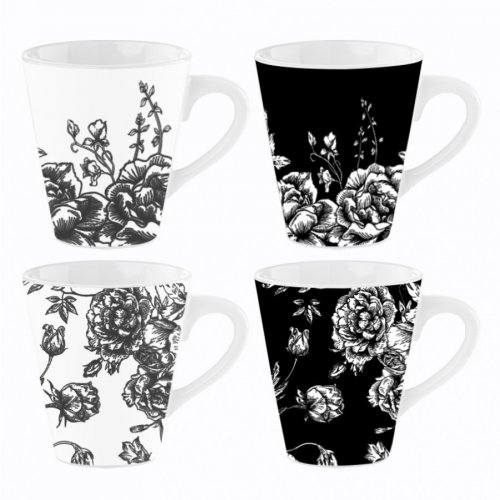 Mad About Mugs Black & White Rose Design Mugs 11oz - Assorted