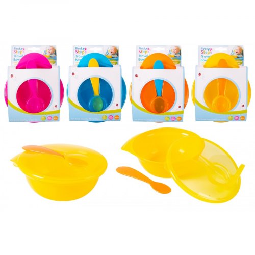 First Steps Travel Baby Feeding Bowl with Lid and Spoon-Assorted