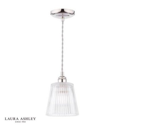 Laura Ashley Callaghan Pendant Polished Nickel and Ribbed Glass