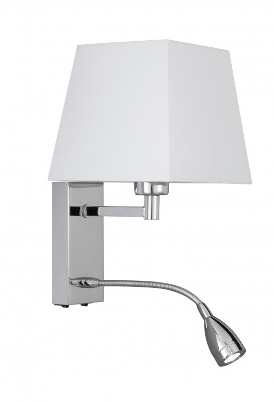Searchlight Dual Arm Led Chrome Bedroom Wall Bracket With White Shade