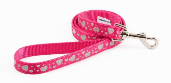 Ancol Reflective Hearts Pink Dog Lead