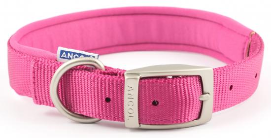 Ancol Padded Nylon Dog Collar Raspberry 45cm