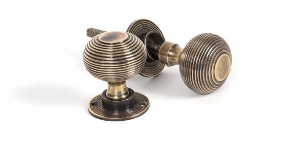 Aged Brass Beehive Mortice/Rim Knob Set