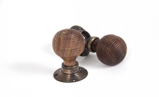 Rosewood & Aged Brass Beehive Mortice/Rim Knob Set