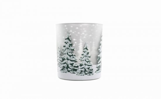 Jingles Glass Candle Holder with Snowy Trees 10cm