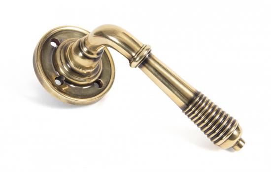 Aged Brass Reeded Lever on Rose Set