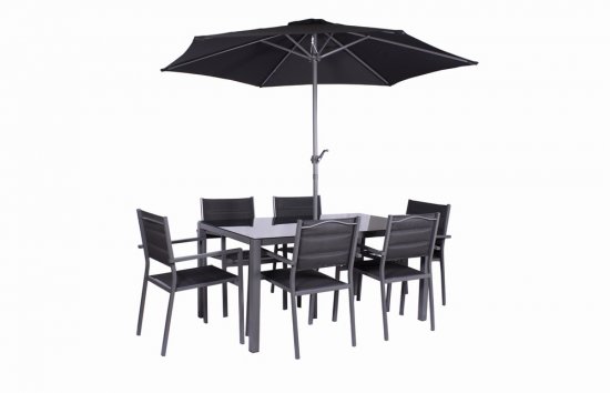 Sorrento 6 Seater Dining Set Including Parasol