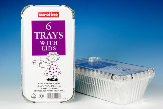 Caroline 1002 foil tray & lids 23ozx6 c