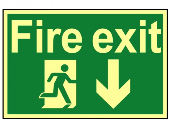 Scan Photoluminescent Sign 300 x 200mm - Fire Exit Running Man Arrow Down