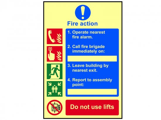 Scan Photoluminescent Sign 200 x 300mm - Fire Action Procedure