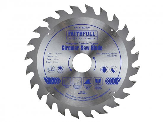 Faithfull TCT Circular Saw Blade 180 x 30mm x 24T POS