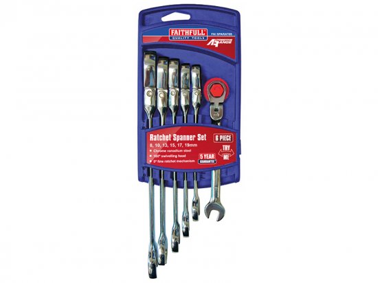 Faithfull Ratchet Combination Spanner Flex Head Set 6 Piece