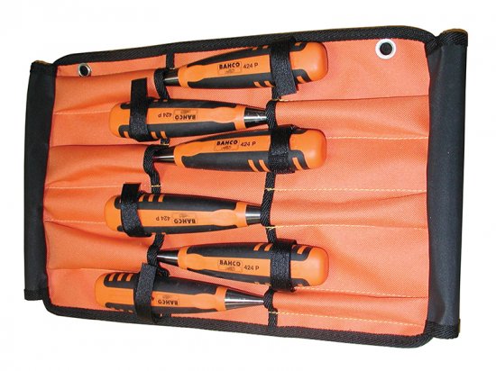 Bahco 424-P Bevel Edge Chisel Set in Roll 6 Piece