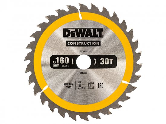 DeWalt Portable Construction Circular Saw Blade 160 x 20mm x 30T