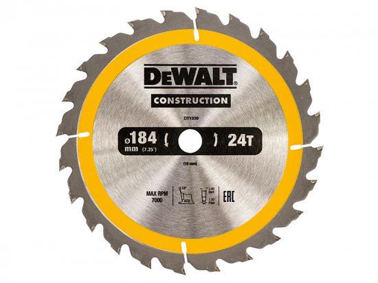 DeWalt Portable Construction Circular Saw Blade 184 x 16mm x 24T