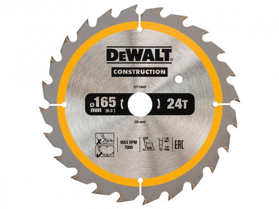 DeWalt Cordless Construction Trim Saw Blade 165 x 20mm x 24T