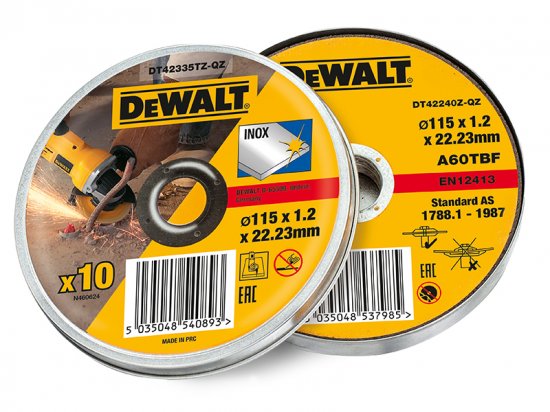 DeWalt DT42335TZ Inox Metal/Stainless Cutting Disc 115 x 1.2 x 22.23mm (Tin of 10)