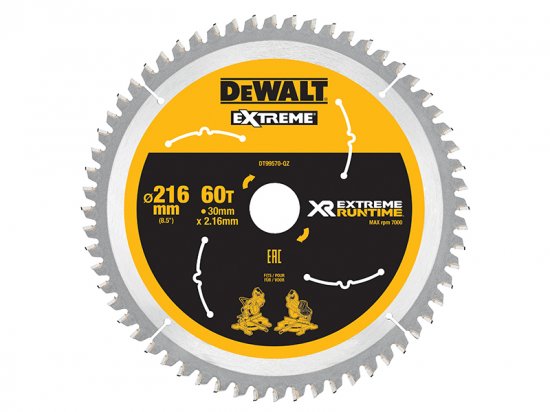 DeWalt XR FlexVolt Circular Saw Blade 216 x 30mm x 60T