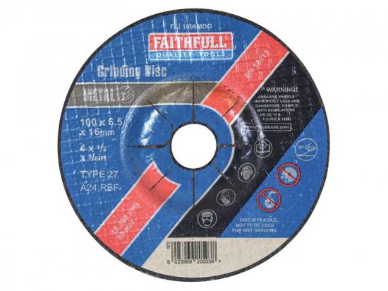 Faithfull Depressed Centre Metal Grinding Disc 100 x 6.5 x 16mm