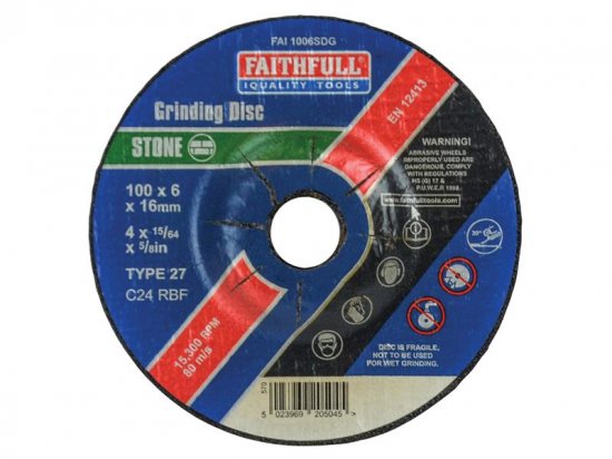 Faithfull Depressed Centre Stone Grinding Disc 100 x 6 x 16mm