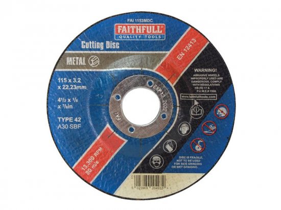 Faithfull Depressed Centre Metal Cutting Disc 115 x 3.2 x 22.23mm