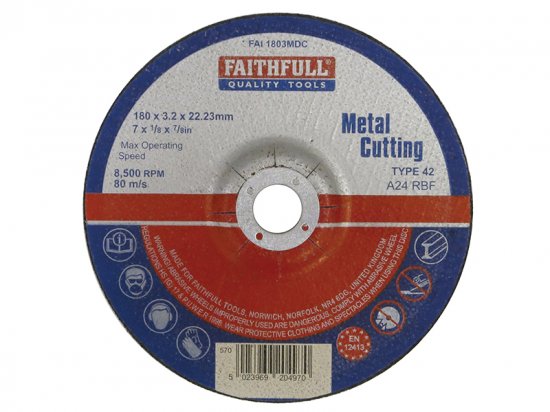 Faithfull Depressed Centre Metal Cutting Disc 180 x 3.2 x 22.23mm