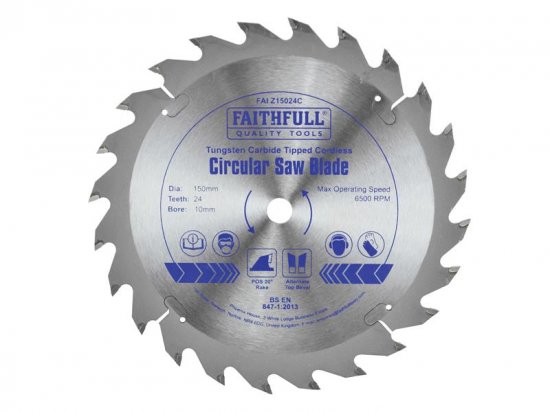 Faithfull TCT Cordless Trimsaw Blade 150 x 10mm x 24T POS